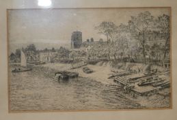 Arthur Severn, etching, Old Cheyne Walk, 15 x 24cm
