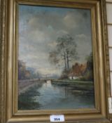 Dutch School, oil on board, Canal scene, 39 x 29cm