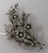 A 19th century silver and seed pearl spray brooch, 3.5in.