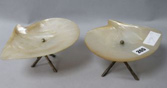 A pair of Chinese silver and mother of pearl dishes by Wang Hing, height 3in.