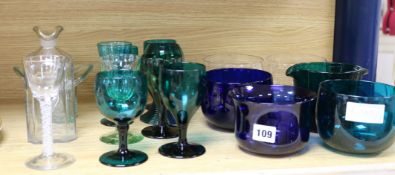 A qty of coloured glasses & finger bowls etc