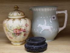 A Royal Worcester and blush ivory pot pourri vase and cover and a Spode jug