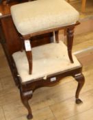A George IV rosewood stool and a mahogany cabriole leg stool W.55cm and 40cm