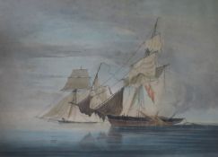 E.Duncan after W.Hugginscoloured aquatintCapture of the two top sail Slave Schooner Bolodora by H.
