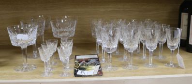 A part suite of Waterford 'Lismore' pattern table glass, etc., including six wines, eight sherries