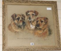 Marjorie Cox, pastel, study of three terriers, dated 1966, 44 x 49cm, a King Charles Spaniel by