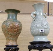 Two Oriental vases on stands