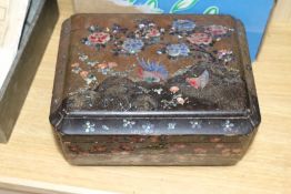 Oriental wood stands and a Japanese lacquer box
