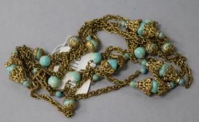 A 1940's/1950's vintage Chanel gilt, simulated turquoise and white paste sautoir necklace, 76in.