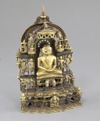 An Indian bronze and silver inlaid Jain shrine, dated 1471, cast with the figure of Tirthankara