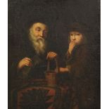 Flemish Schooloil on wooden panelInterior with a man and boy seated at a table12 x 10.5in.