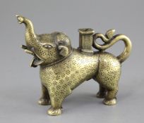 An Indian Mughal bronze 'elephant' oil lamp, 18th century, with a square lamp fitting to its back,