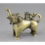 An Indian Mughal bronze 'elephant' oil lamp, 18th century, with a square lamp fitting to its back,