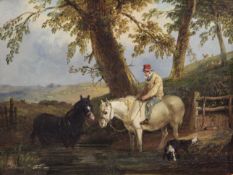 E. Willard (19th C.)oil on canvasHorses watering in a landscapesigned12 x 16in.