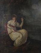 19th century English Schooloil on canvasLady angler in a landscape7 x 6in., unframed