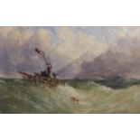 Henry Valter (fl.1854-64)watercolourShipwrecked sailors on a life raft at seasigned15 x 24in.