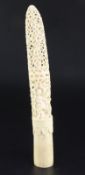 A Burmese ivory handle, late 19th century, intricately carved and pierced with figures amid