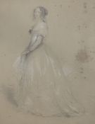 Victorian Schoolpencil heightened with chalkFull length portrait of a lady wearing a white dress9.