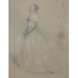 Victorian Schoolpencil heightened with chalkFull length portrait of a lady wearing a white dress9.