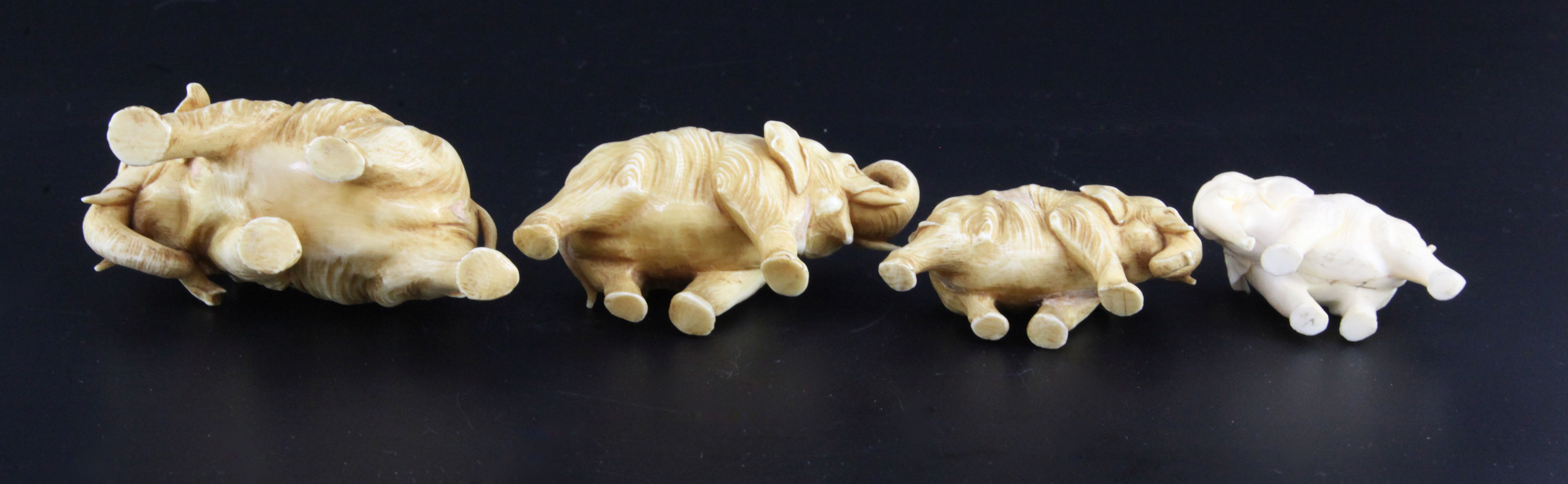 A Japanese graduated set of four ivory figures of elephants, in various poses, length 5.2cm - 9.3cm - Image 3 of 3