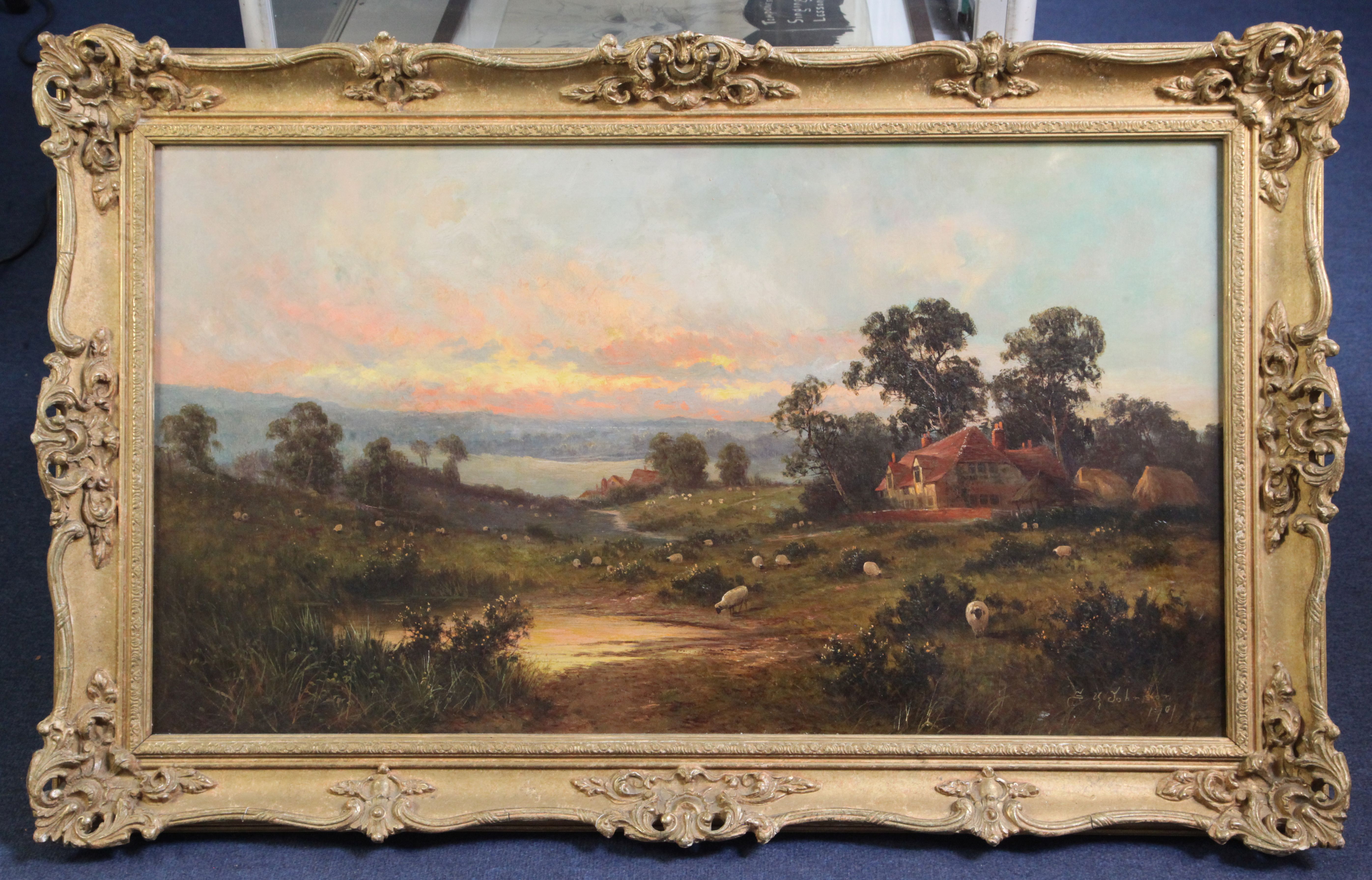 Sidney Yates Johnson (fl.1901-1910)oil on canvasPastoral landscape at sunsetsigned17.5 x 31.5in. - Image 2 of 3