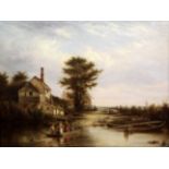 Attributed to Patrick Nasmyth (1787-1831)oil on canvasFerry crossing in a landscapesigned17 x 23in.