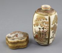 A Japanese Satsuma pottery vase and a pentafoil shaped box and cover, early 20th century, the vase