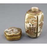 A Japanese Satsuma pottery vase and a pentafoil shaped box and cover, early 20th century, the vase