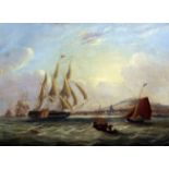 Attributed to Frederick Calvert (fl.1827-44)oil on canvasShipping off the coast17.5 x 23.5in.