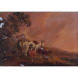 19th century Continental Schoolpair of oils on zincShepherd and cattle drovers in a landscape6 x 8.