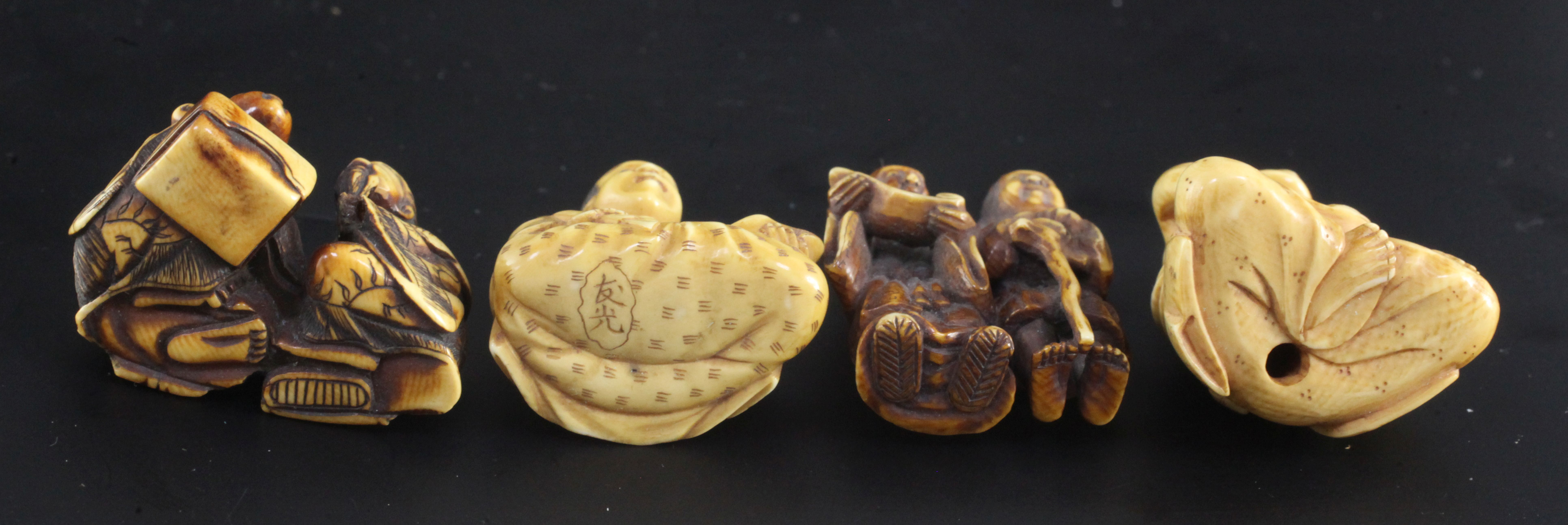 Four Japanese ivory netsuke, 19th / early 20th century, the first of a seated mask maker, two - Image 3 of 3