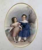 Early Victorian SchoolwatercolourPortrait of a brother and sisteroval, 10 x 7.5in.
