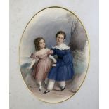 Early Victorian SchoolwatercolourPortrait of a brother and sisteroval, 10 x 7.5in.