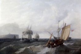 19th century English Schooloil on canvasShipping off the coast21 x 31in.