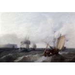 19th century English Schooloil on canvasShipping off the coast21 x 31in.