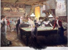 Maurice Neumont (1868-1930)chromolithographSoiree in a billiard's roomsigned in the plate and