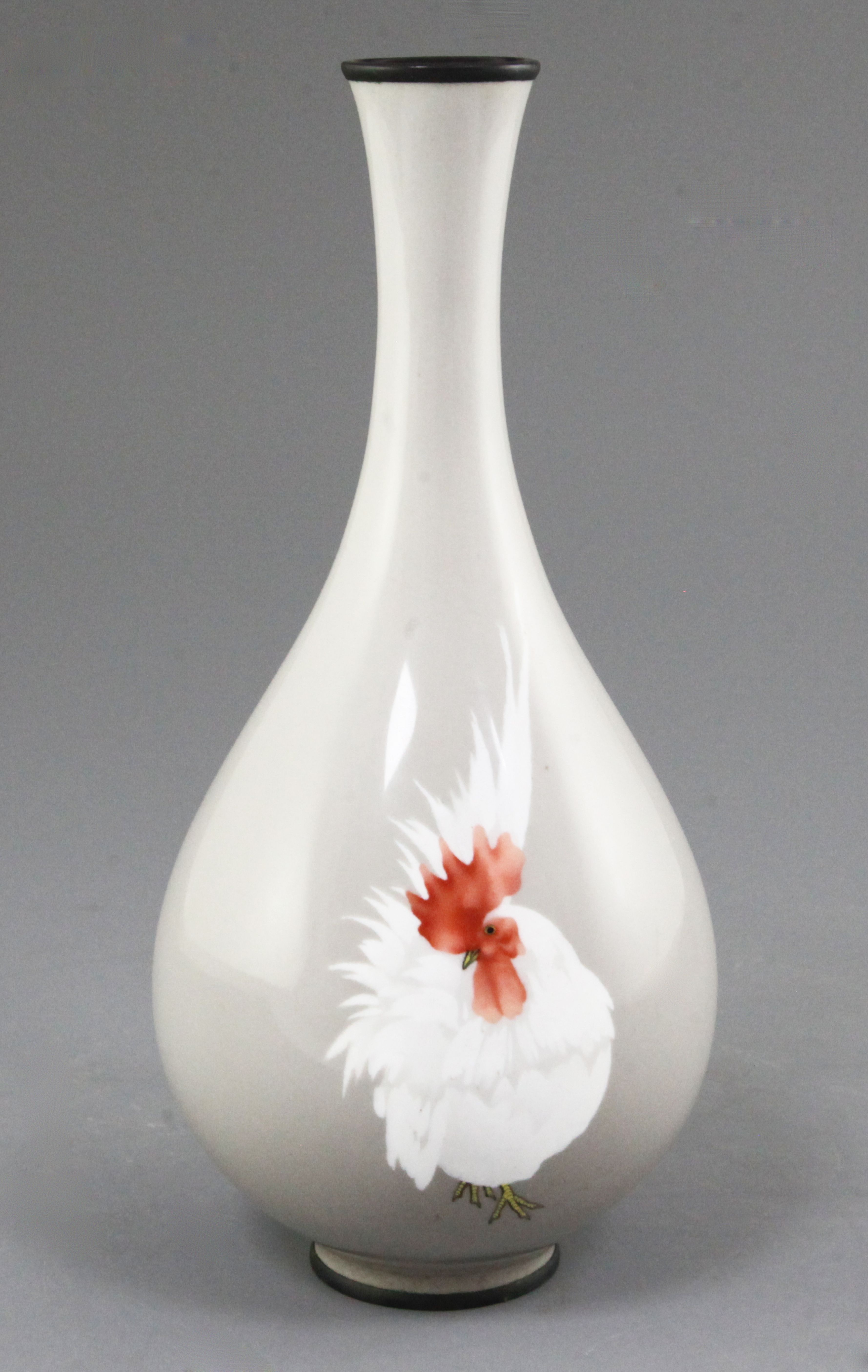 Namikawa Sosuke (1847-1919). A musen and cloisonne enamel 'rooster or cockerel' vase, Meiji