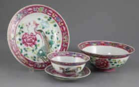 A group of Chinese Straits famille rose 'phoenix and peony' bowls and plates, c.1900, comprising
