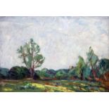 English Schooloil on wooden panelTrees in a landscapeindistinctly signed9.5 x 13.5in.