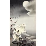 Ohara Koson (1877-1945). Three ukiyo-e prints; including hare and moon, trimmed, 33 x 19cm, Northern