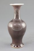 A Chinese mushroom glazed baluster vase, 18th century, the rim and foot graduated to a pale ox blood