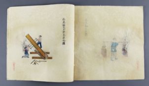 A Chinese album of 12 watercolours on rice paper of Beijing street life, late 19th century, 15.5cm x