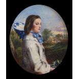 Attributed to Auguste Leopold Eggoil on canvasPortrait of a lady wearing a blue bonnetoval, 11.5 x