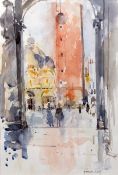 Pamela Kay (20th C.)2 watercolourSt Marks Square from the west end and Camel rider, Jaislmeresigned9