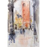 Pamela Kay (20th C.)2 watercolourSt Marks Square from the west end and Camel rider, Jaislmeresigned9