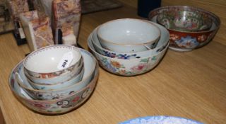 Nine Chinese export famille rose bowls and a Canton bowl (damaged) (10)