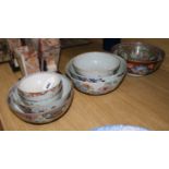 Nine Chinese export famille rose bowls and a Canton bowl (damaged) (10)