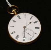 A Victorian 18ct gold keyless lever pocket watch by Joseph Penlington, Liverpool.