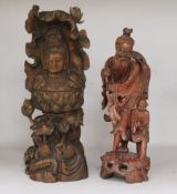 A Chinese hardwood group of Guanyin and a group of fishermen