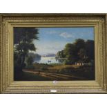 Fritz Moller, oil on canvas, lake scene, signed and dated 1878, 50 x 75cm
